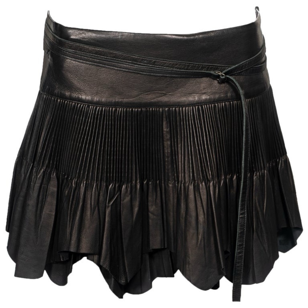 Jean Paul Gaultier black Pleated leather skirt mini wrap skirt